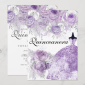 Paarse lavender Roos Dress Quinceanera nodigt uit Kaart (Voorkant / Achterkant)
