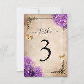 Paarse lavender Roos Gold Table Number Kaarten (Voorkant)