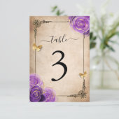 Paarse lavender Roos Gold Table Number Kaarten (Staand voorkant)