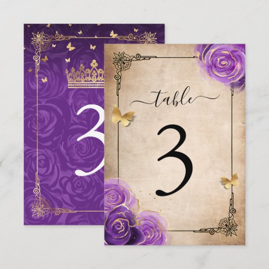 Paarse lavender Roos Gold Table Number Kaarten (Voorkant / Achterkant)