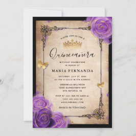 Paarse lavender Roos Gold Waterverf Quinceanera Kaart