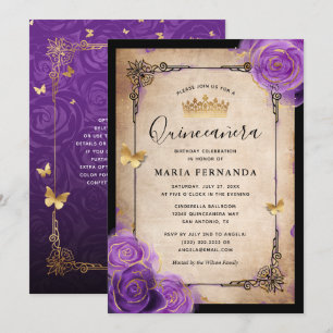 Paarse lavender Roos Gold Waterverf Quinceanera Kaart