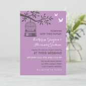 Paarse Lavender Rustic Bird Cage Uitnodiging (Staand voorkant)