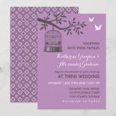 Paarse Lavender Rustic Bird Cage Uitnodiging (Voorkant / Achterkant)