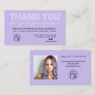 Paarse lavender script foto logo bedankt visitekaartje