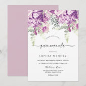 Paarse Lavender & Silver Floral Quinceanera Partij Kaart (Voorkant / Achterkant)