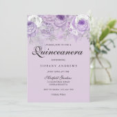 Paarse lavender Silver Flowers Quinceanera Partij Kaart (Staand voorkant)