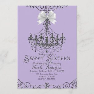Paarse lavender Silver White Bow Sweet 16 Zestien Kaart