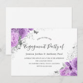 Paarse lavender Sparkle Flowers Engagement Party Kaart (Voorkant / Achterkant)