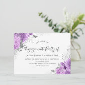 Paarse lavender Sparkle Flowers Engagement Party Kaart (Staand voorkant)