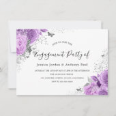 Paarse lavender Sparkle Flowers Engagement Party Kaart (Voorkant)