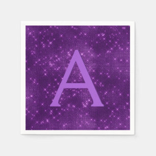 Paarse lavender Sparkle Monogram Initiaal Birthday Servet