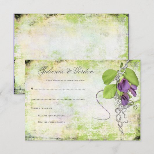 Paarse lavender Sweet Peas RSVP (Voorkant / Achterkant)