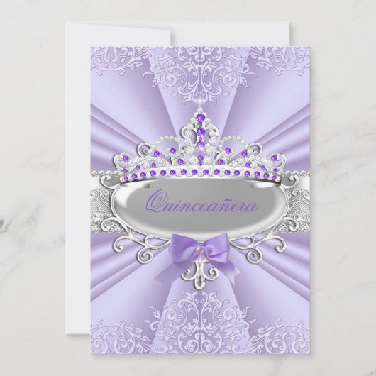Paarse Lavender Tiara Damask Quinceanera Partij Kaart (Voorkant)