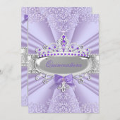 Paarse Lavender Tiara Damask Quinceanera Partij Kaart (Voorkant / Achterkant)
