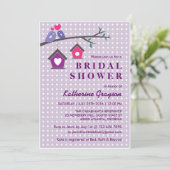 Paarse lavender Tortelduifjes Polka Dots Invitatio Kaart (Staand voorkant)