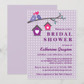 Paarse lavender Tortelduifjes Polka Dots Invitatio Kaart (Voorkant / Achterkant)