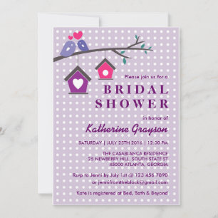 Paarse lavender Tortelduifjes Polka Dots Invitatio Kaart