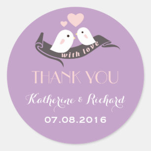 Paarse lavender Tortelduifjes Wedding Favor Sticke Ronde Sticker