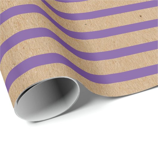 Paarse lavender Violet Lines Faux Rustic Kraft Cadeaupapier (Rol Hoek)