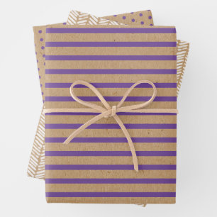 Paarse lavender Violet Lines Faux Rustic Kraft Inpakpapier Vel