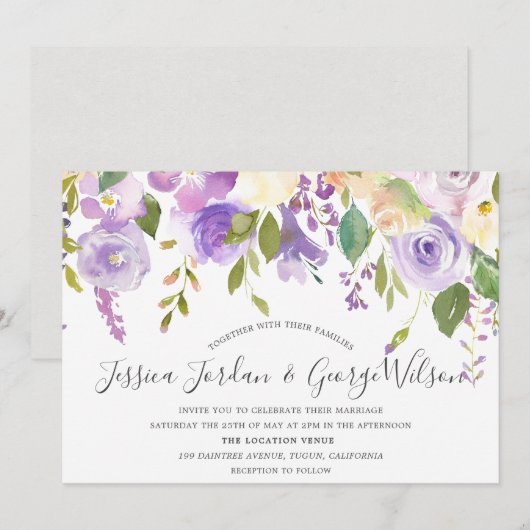 Paarse lavender Waterverf Flowers Weddenschap Uitn Kaart (Voorkant / Achterkant)