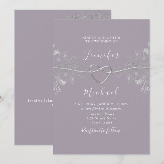 Paarse lavender Wedding Kaart (Voorkant / Achterkant)