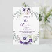 Paarse lavender White Floral Foto Save the Date (Staand voorkant)