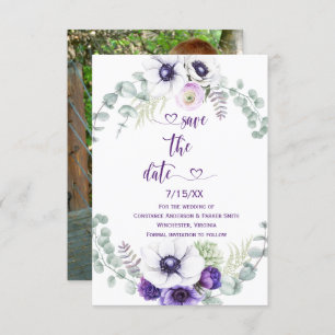 Paarse lavender White Floral Foto Save the Date