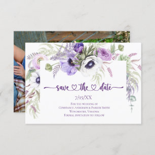 Paarse lavender White Floral Foto Save the Date