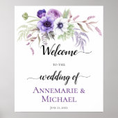 Paarse lavender White Floral Wedding Sign Poster (Voorkant)
