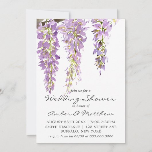 Paarse lavender Wisteria Wedding Shower nodigt hen (Voorkant)