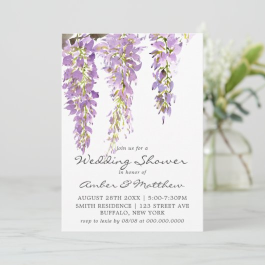 Paarse lavender Wisteria Wedding Shower nodigt hen (Staand voorkant)