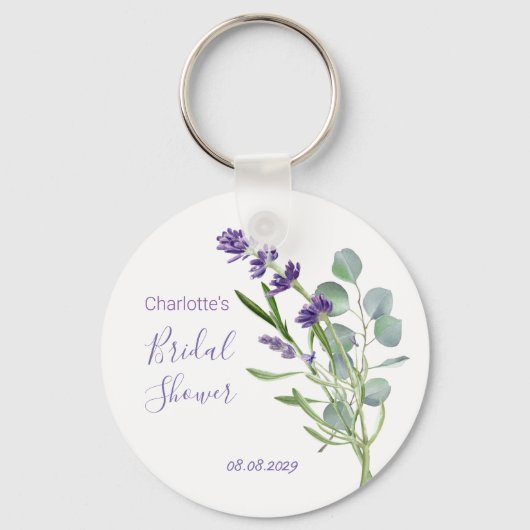 Paarse lavenderbloemen Eucalyptusolie Sleutelhanger (Voorkant)