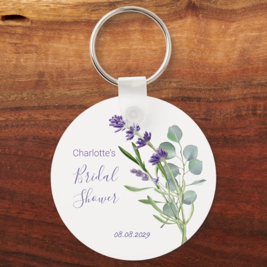 Paarse lavenderbloemen Eucalyptusolie Sleutelhanger (Voorkant)
