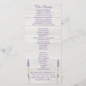 Paarse lavenderbloemen op het houtwacht programmakaart (Achterkant)