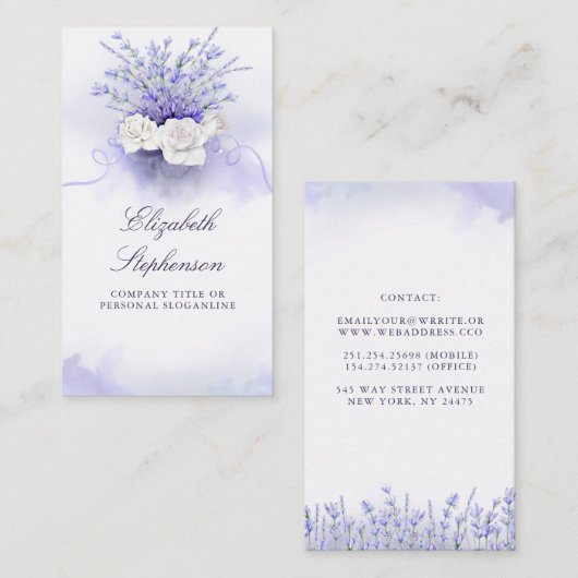 Paarse Lavenders Elegante Bloemen Waterverf Visitekaartje (Voorkant / Achterkant)
