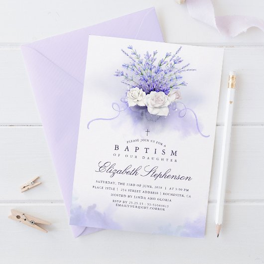 Paarse lavenders Floral Baptisme Kaart