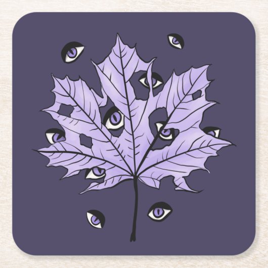 Paarse Leaf Creepy Eyes – Spooky Gothic Natuur Kartonnen Onderzetters (Voorkant)