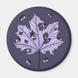 Paarse Leaf Creepy Eyes – Spooky Gothic Natuur Magneet