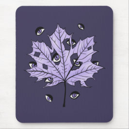 Paarse Leaf Creepy Eyes – Spooky Gothic Natuur Muismat