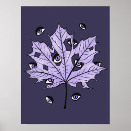 Paarse Leaf Creepy Eyes – Spooky Gothic Natuur Poster