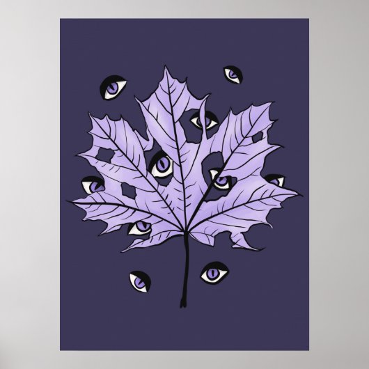 Paarse Leaf Creepy Eyes – Spooky Gothic Natuur Poster (Voorkant)