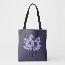 Paarse Leaf Creepy Eyes – Spooky Gothic Natuur Tote Bag