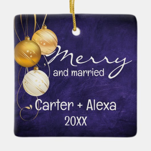 Paarse lederen eerste kerstman getrouwd keramisch ornament (Voorkant)