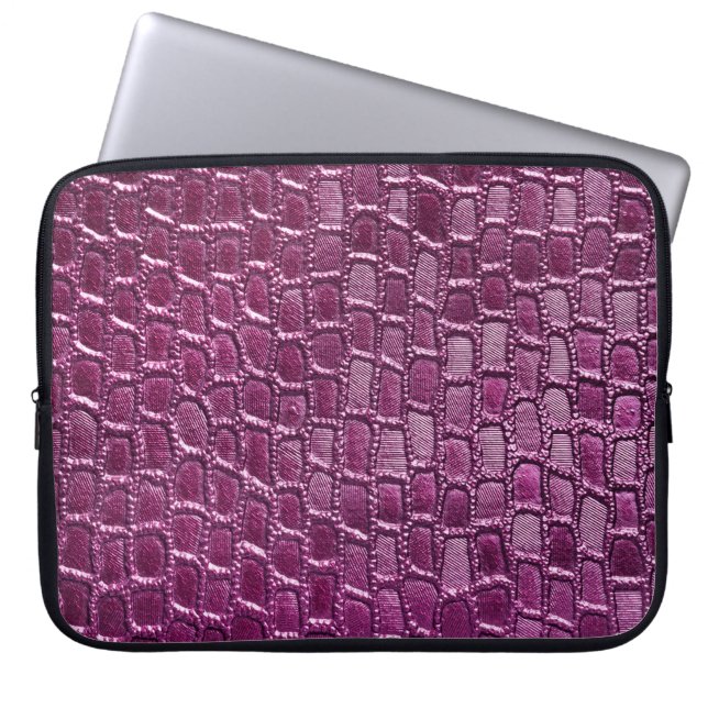 Paarse ledertextuur laptop sleeve (Voorkant)