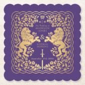 Paarse Leeuw Middeleeuws Zwaard bruiloft Kartonnen Onderzetters (Voorkant)