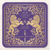 Paarse Leeuw Middeleeuws Zwaard bruiloft Kartonnen Onderzetters (Voorkant)