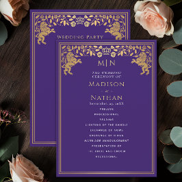 Paarse Leeuw Middeleeuws Zwaard Wedding Programma Programmakaart