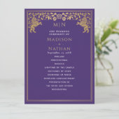 Paarse Leeuw Middeleeuws Zwaard Wedding Programma Programmakaart (Staand voorkant)